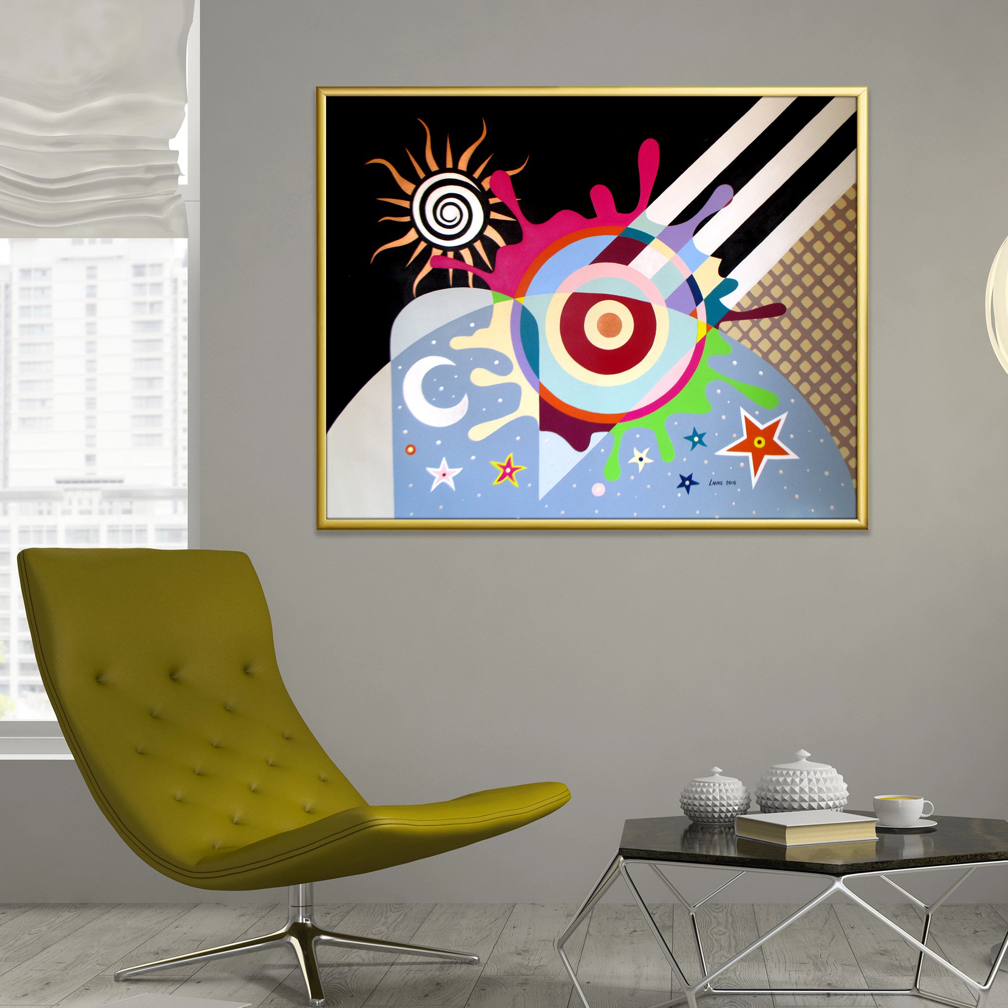 Geometric Abstract Acrylic Painting By Lanre Adefioye, 38 X 32", Miracles, Original Artwork