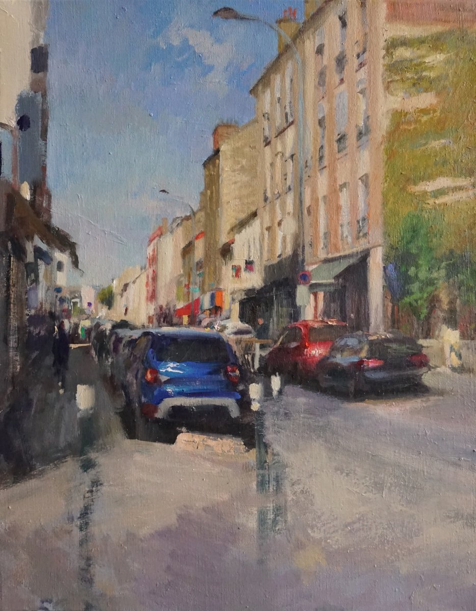 Cityscapes Oil Painting By Manuel Leonardi, 20 X 24", My Street, Original Artwork