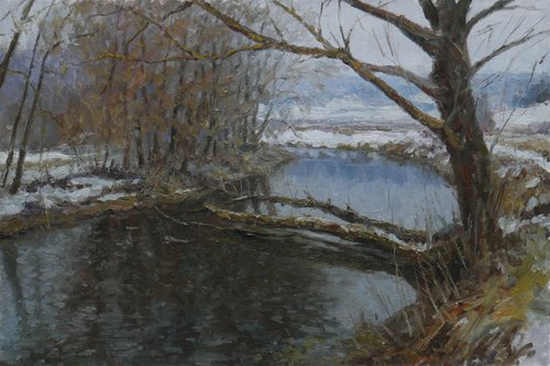 River landscape - original oil painting by Nikolay Dmitriev