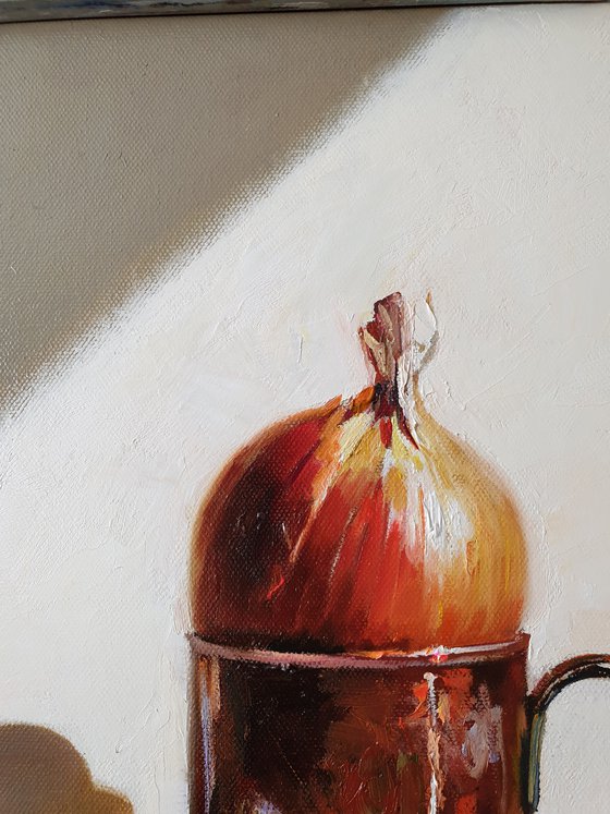 "Just spicy. " still life liGHt original painting PALETTE KNIFE  GIFT (2021)