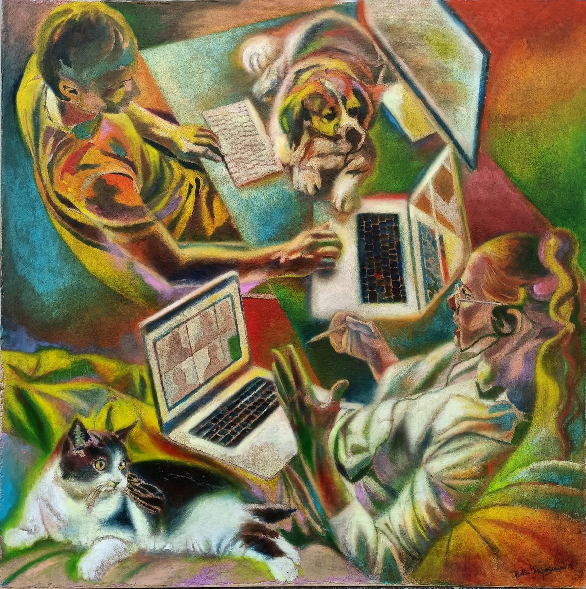 Expressive Portrait Oil Painting By Paola Imposimato, 47 X 47", Intimate Connection, Original Artwork