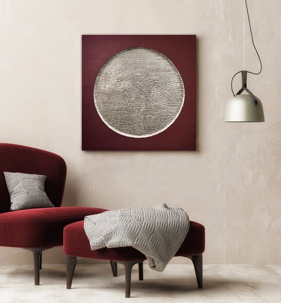 "Burgundy Mars" Burgundy silver abstract art