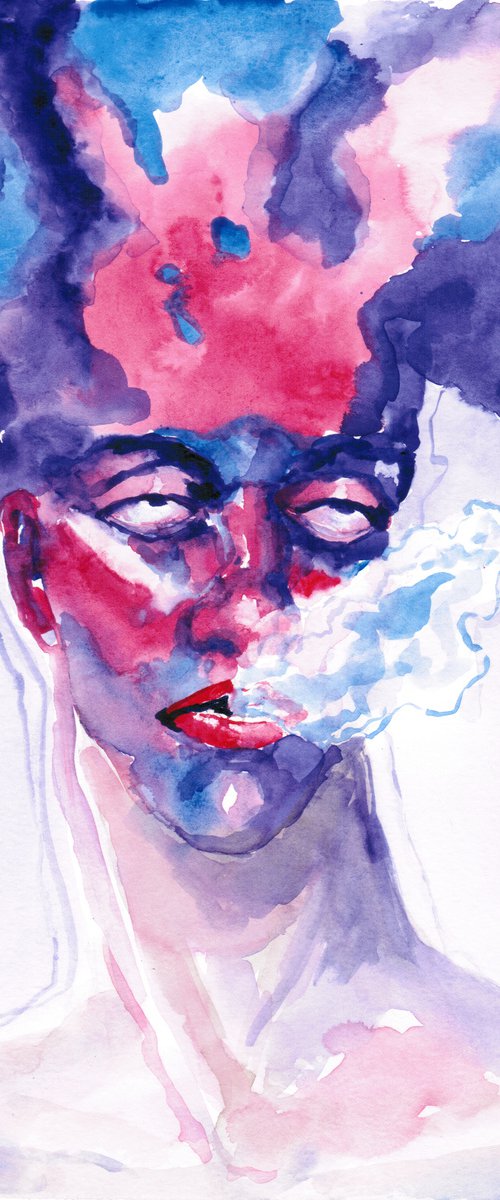 "Exhale and relax", Part I. Watercolor portrait by Tatiana Myreeva