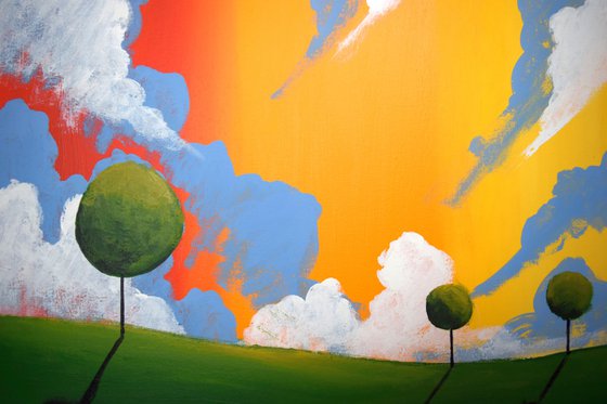 Orange Sky Haven Land landscape countryside original colourful sky abstract painting art canvas