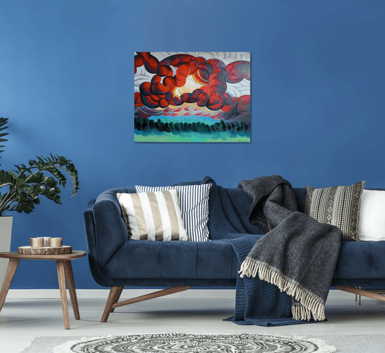 Sunset (90x70cm, cubism, oil painting)