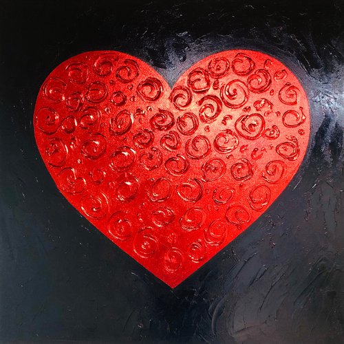 Red Heart on black by Nataliia Krykun