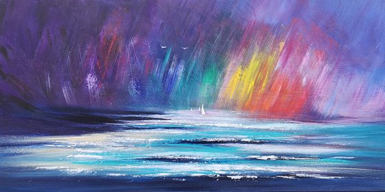 "Chasing Rainbows" - Cornish Seascape, Art, Skyscape