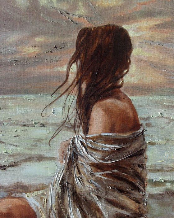 " MAGIC PLACE ... "- SKY SEA SAND liGHt  ORIGINAL OIL PAINTING, GIFT, PALETTE KNIFE