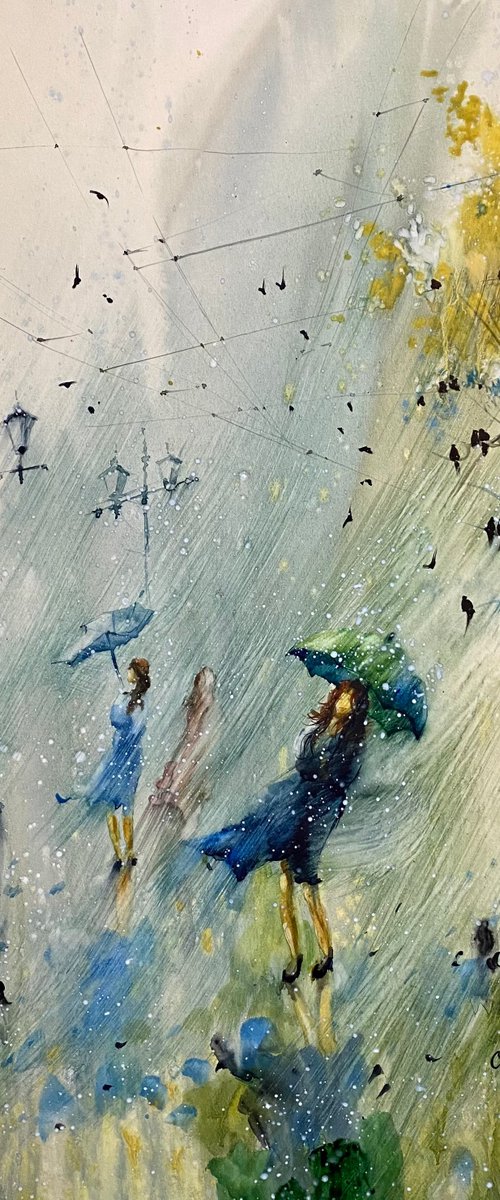 Sold Watercolor “Spring windy rain” perfect gift by Iulia Carchelan