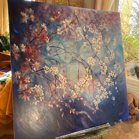 'Believe' - Big Spring Blossom Painting on Canvas