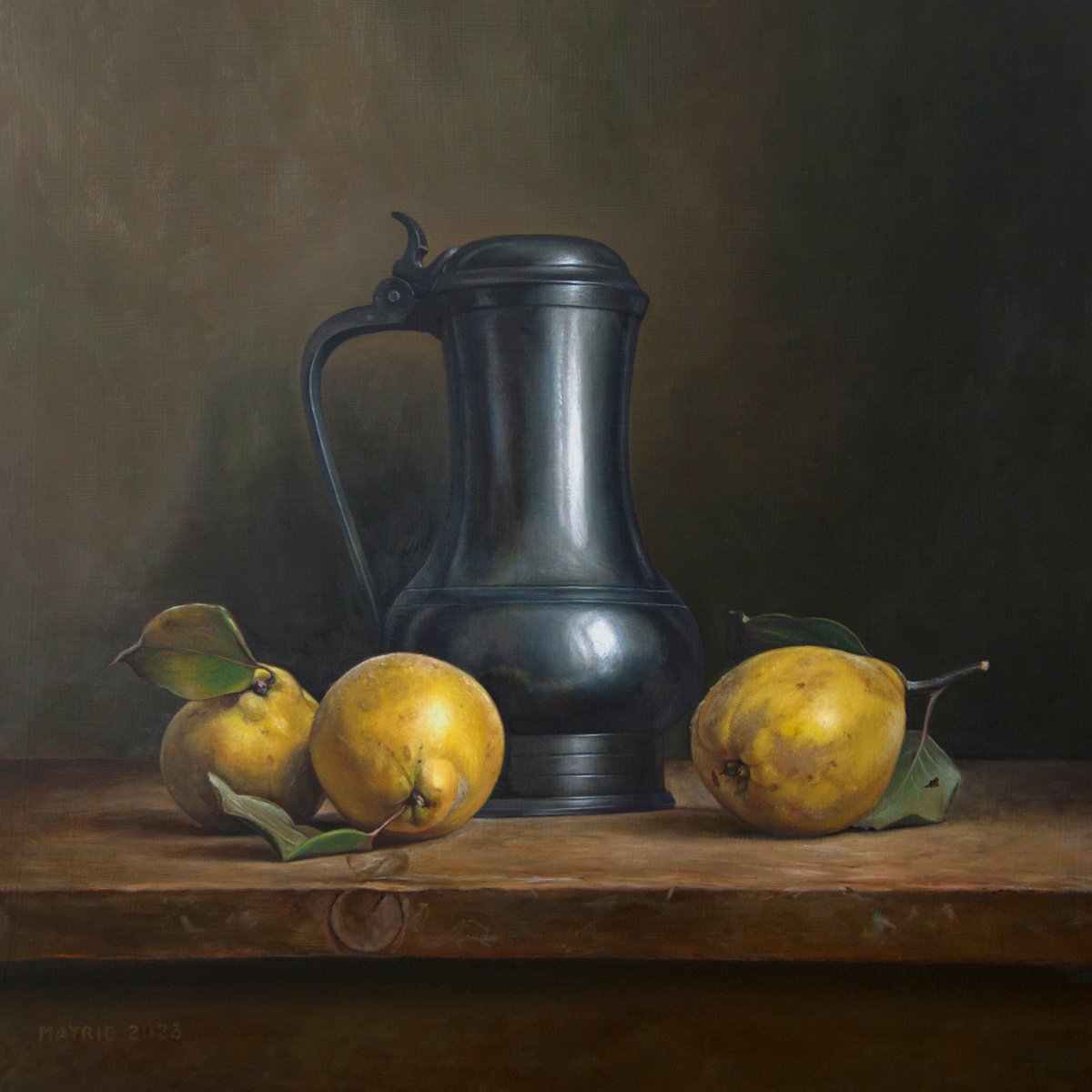 Photorealistic Still Life Oil Painting By Mayrig Simonjan, 24 X 24", Quince Wine, Original Artwork