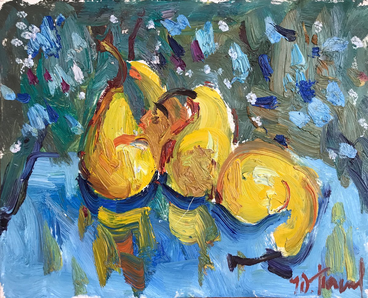 Impressionistic Still Life Oil Painting By Yuliia Pastukhova, 10 X 8", Summer Pears, Original Artwork