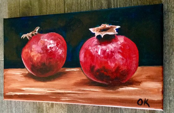 Still life with two  Pomegranates fruits still life original oil painting on canvas wall decor