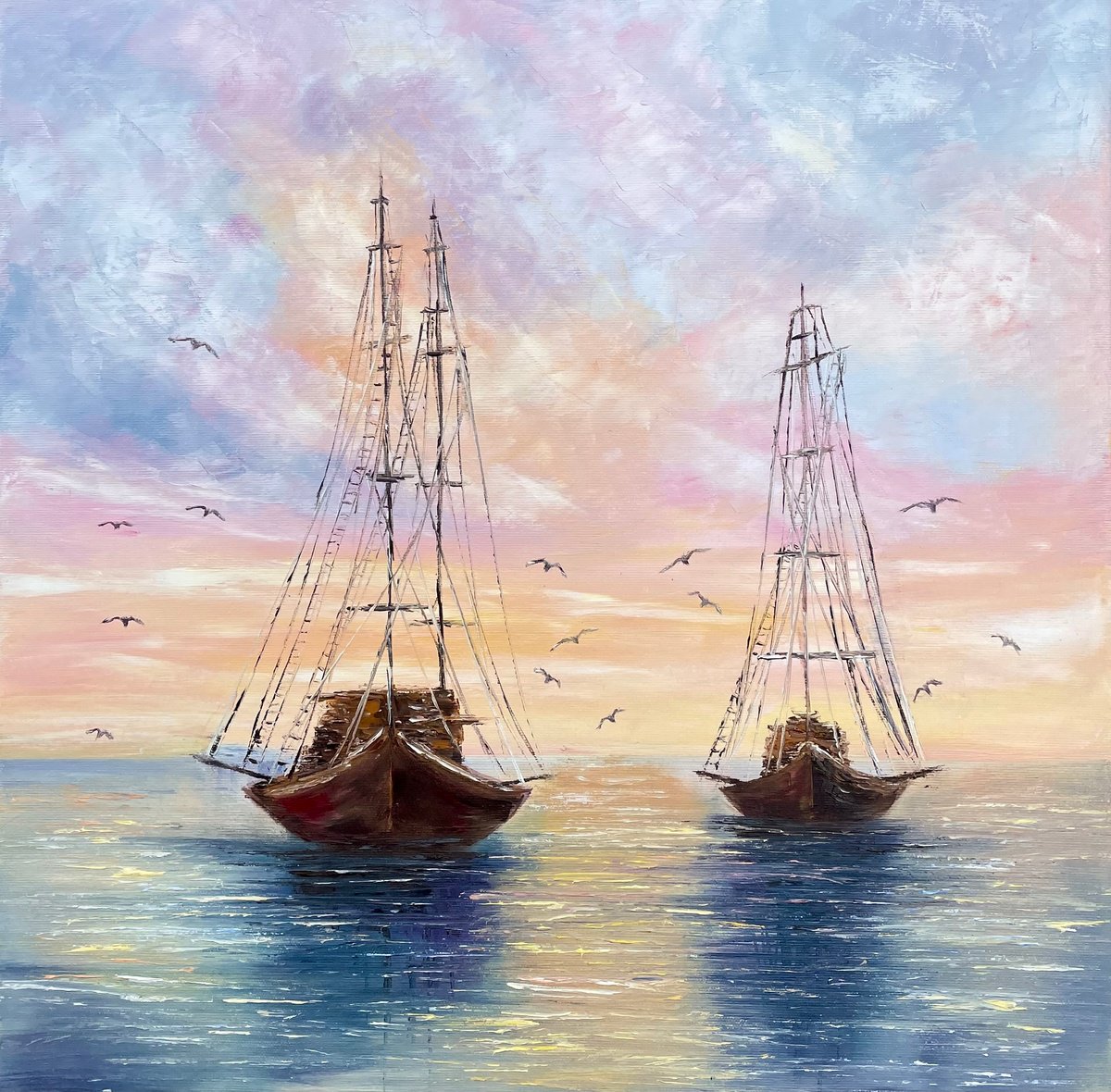 Shoreline Serenity: Two Sailboats by Tanja Frost