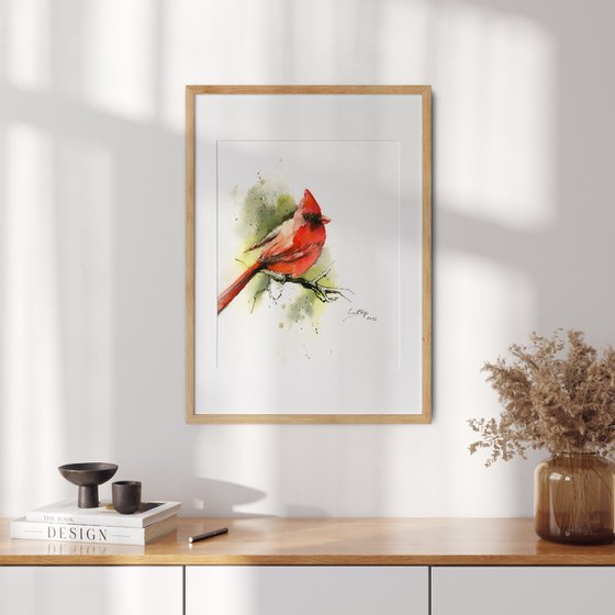 Northern Cardinal Bird Watercolor Painting