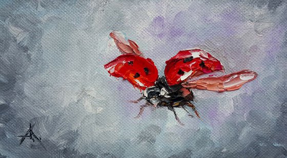 Towards the goal - Oil painting, life of insect, ladybug art, canvas painting, impressionism, palette knife