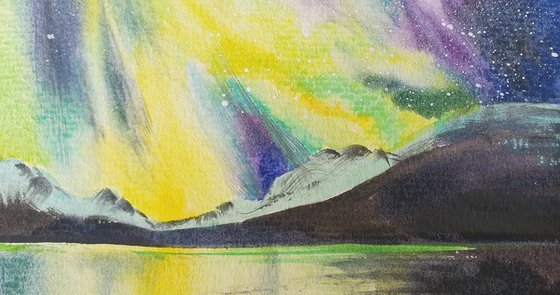 Winter glow: watercolor lights over the lake