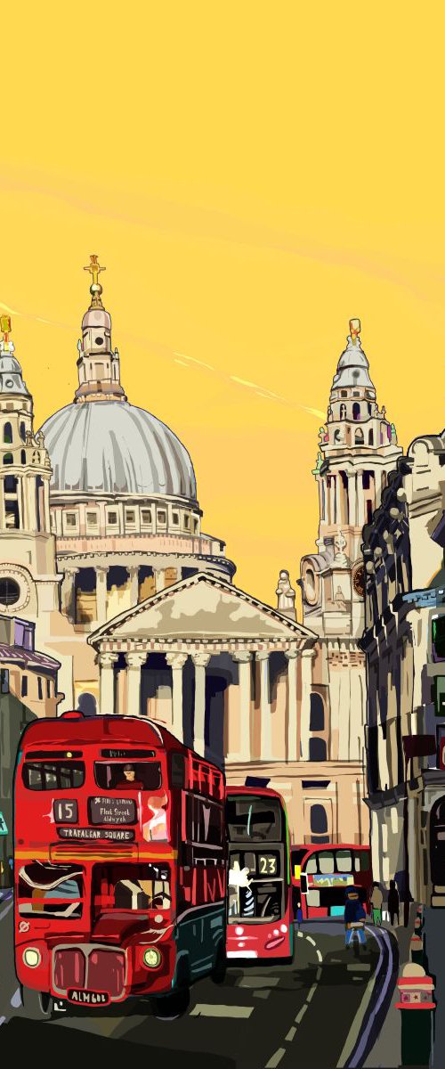 A3 St Paul's Cathedral (Yellow), London Illustration Print by Tomartacus