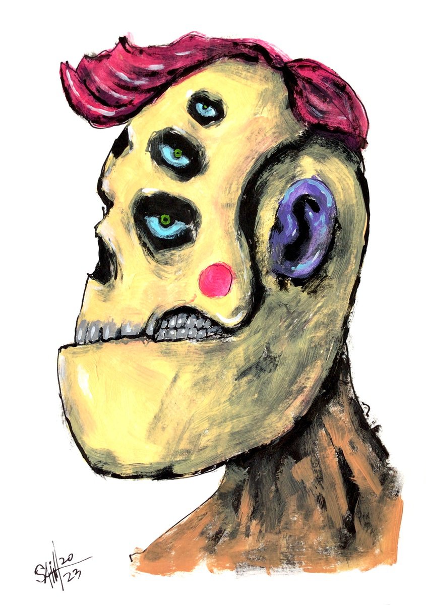 #128 Zombie Monster portrait painting original art, Horror Naive Outsider Folk Art Brut St... by Ruslan Aksenov