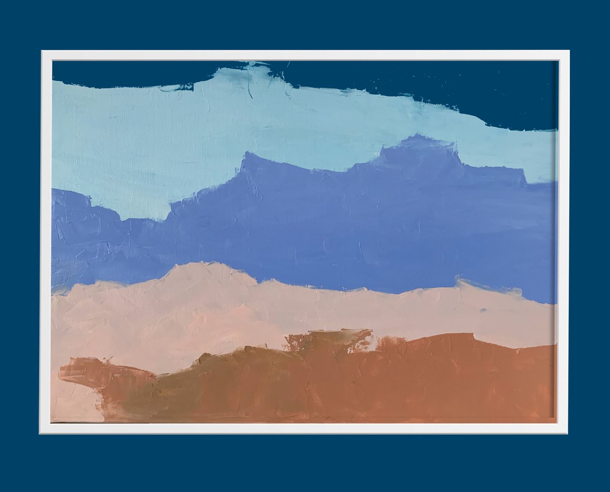 Geometric Abstract Oil Painting By Vita Schagen, 28 X 20", On The Beach., Original Artwork