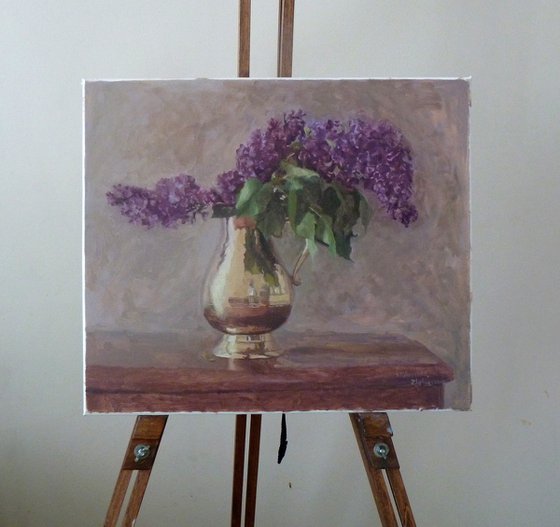 Purple Lilac in a copper vase