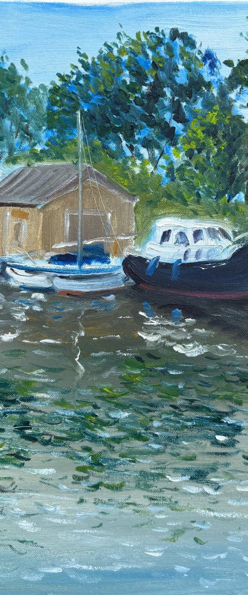Boats in Zandpol, The Netherlands. Plain air by Dmitry Fedorov