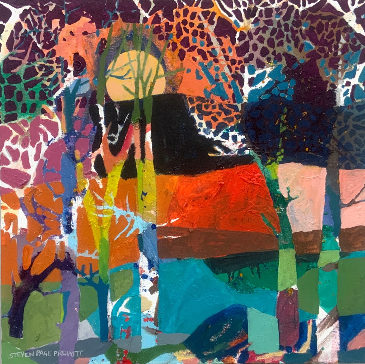 Impressionistic Abstract Oil Painting By Steven Page Prewitt, 20 X 20", Early Sunday Morning Super Moon October 5, Artfinder