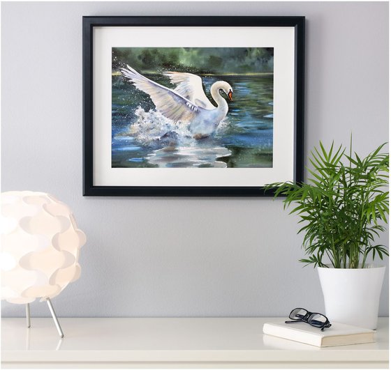 White Swan painting - Swan Lake - Swan watercolor