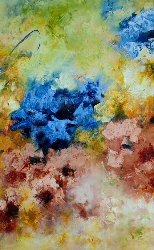 "Abstract Floral Dreams" from "Colours of Summer" collection, XXL abstract flower painting by Vera Hoi