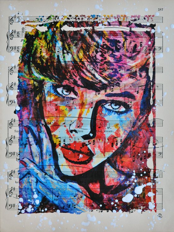 Touch Of Colors - Collage Art on Vintage Sheet Music Page