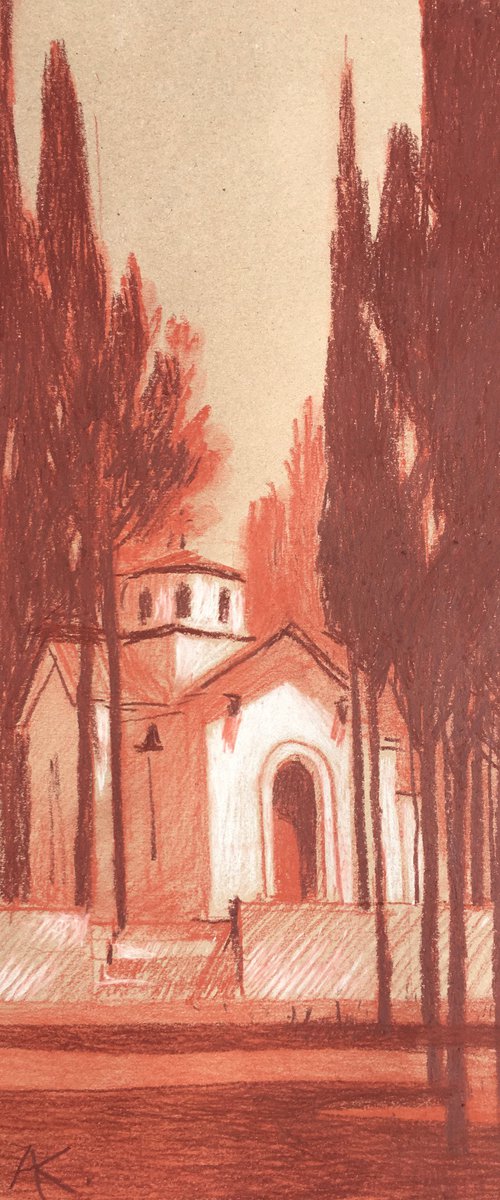 Landscape with a church in Greece by Andrii Kovalyk