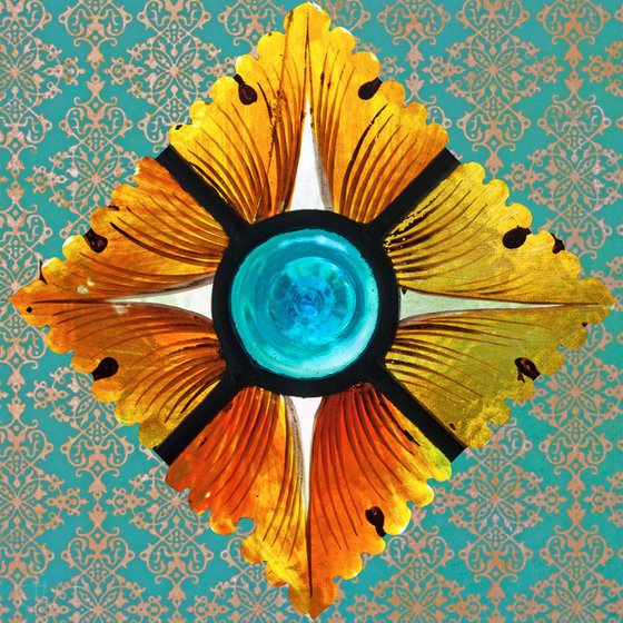 stained glass on turquoise