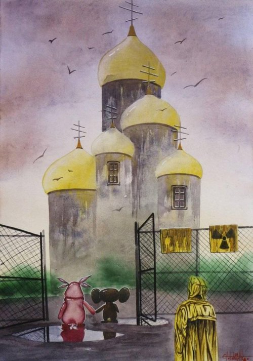"We visited an old friend" 2021 Watercolor on paper 60x42 by Eugene Gorbachenko