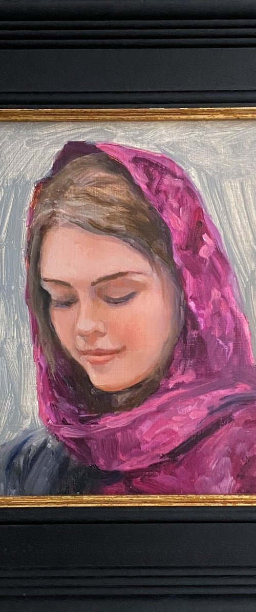 Young Woman oil portrait with frame. by Jackie Smith
