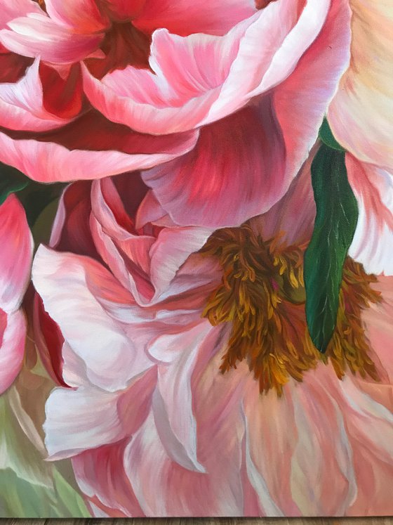 Red and white peonies