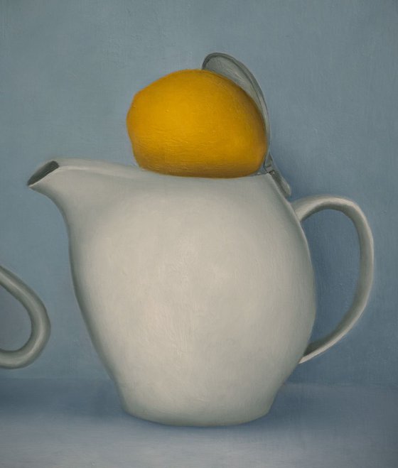 Still life with tea and fruit