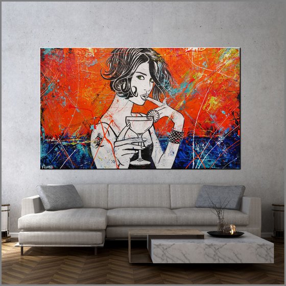 Lime Eyes 200cm x 120cm Cocktail Girl Textured Urban Pop Art