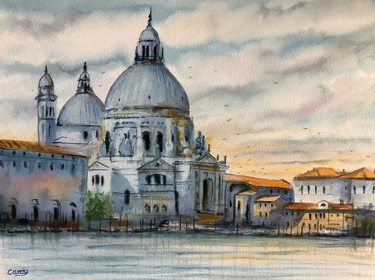 Impressionistic Cityscapes Watercolour By Darren Carey, 15 X 11, Venice Sunset, Original Artwork