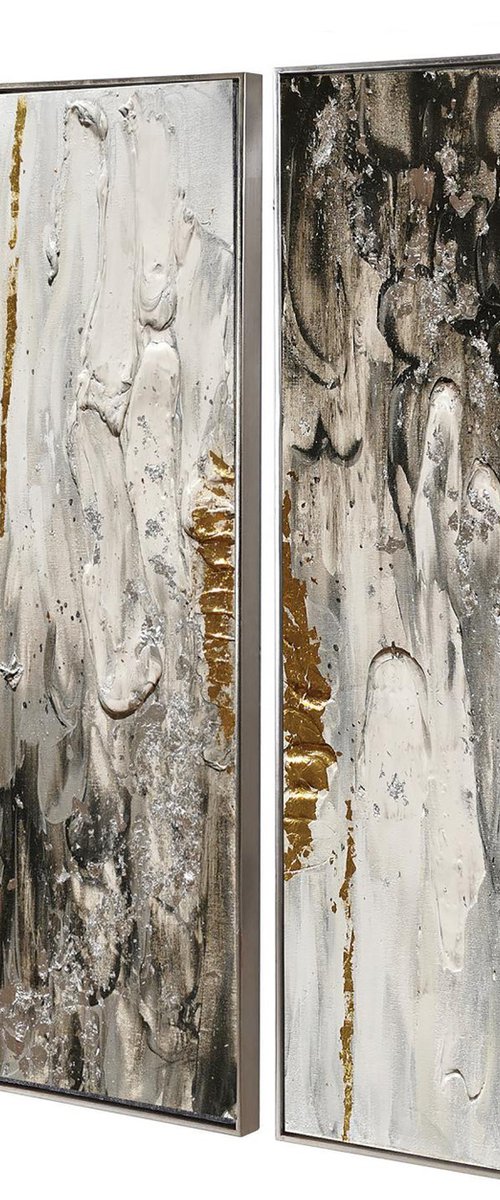 Gold ar 2 piece wall art, Original Abstract painting by Annet Loginova