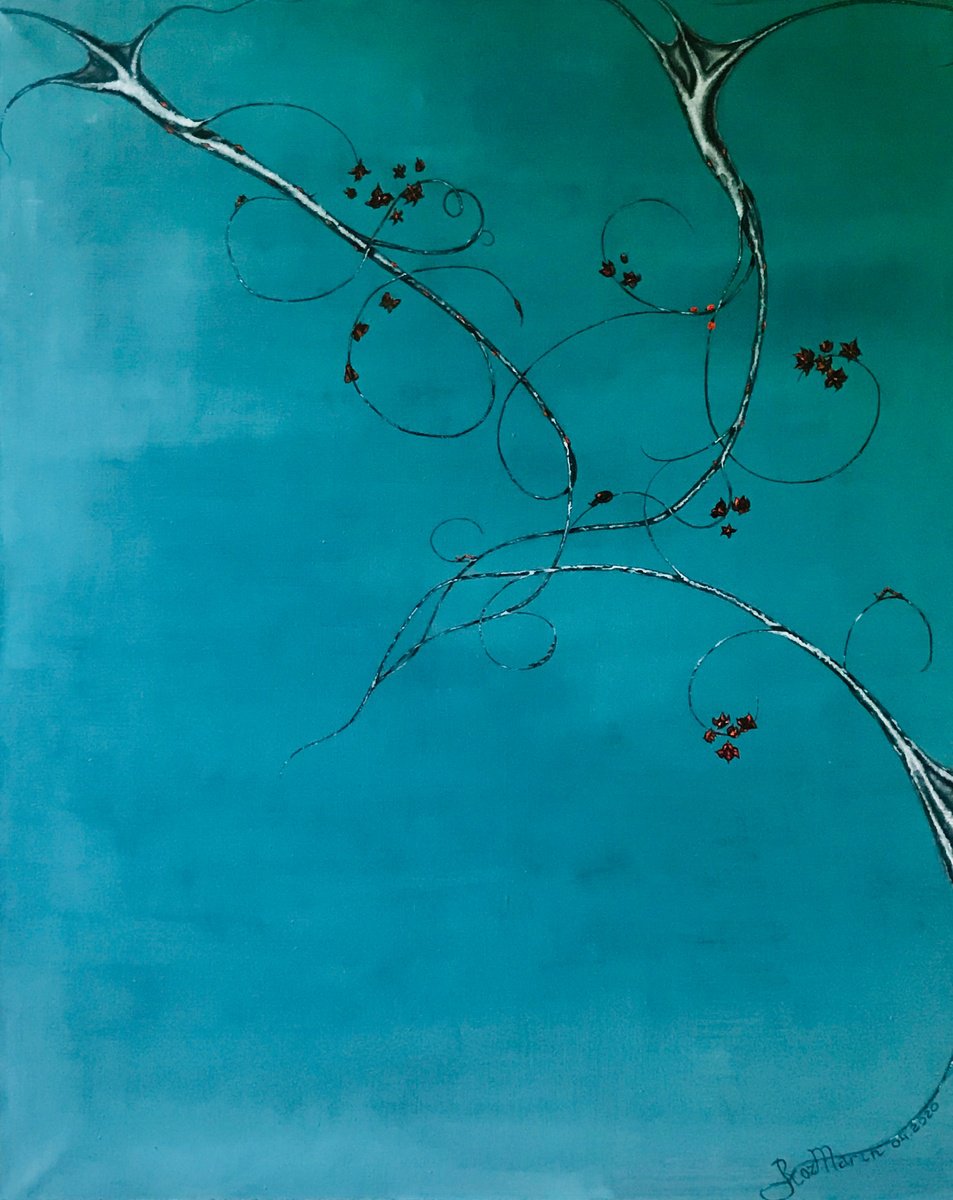 Surrealistic Botanical Oil Painting By Marina Deryagina, 31 X 39", Triad, Original Artwork