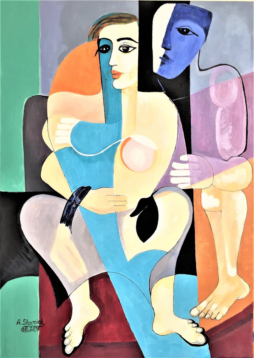 Expressive Portrait Acrylic Painting By Abdelrahman Shamieh, 20 X 28, Suport, Original Artwork