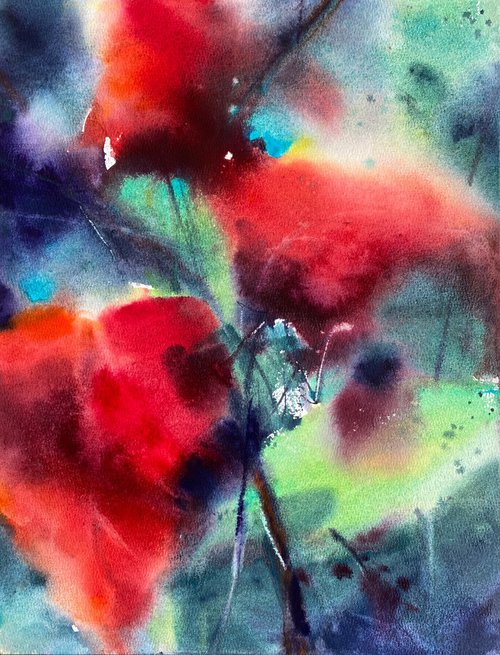 Red leaves - floral watercolor by Anna Boginskaia