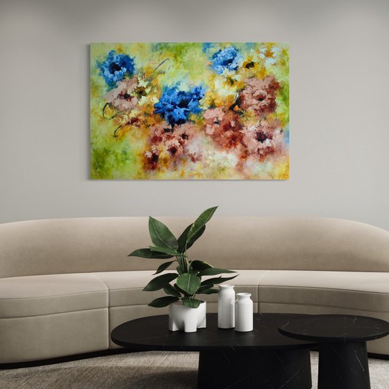 "Abstract Floral Dreams" from "Colours of Summer" collection, XXL abstract flower painting
