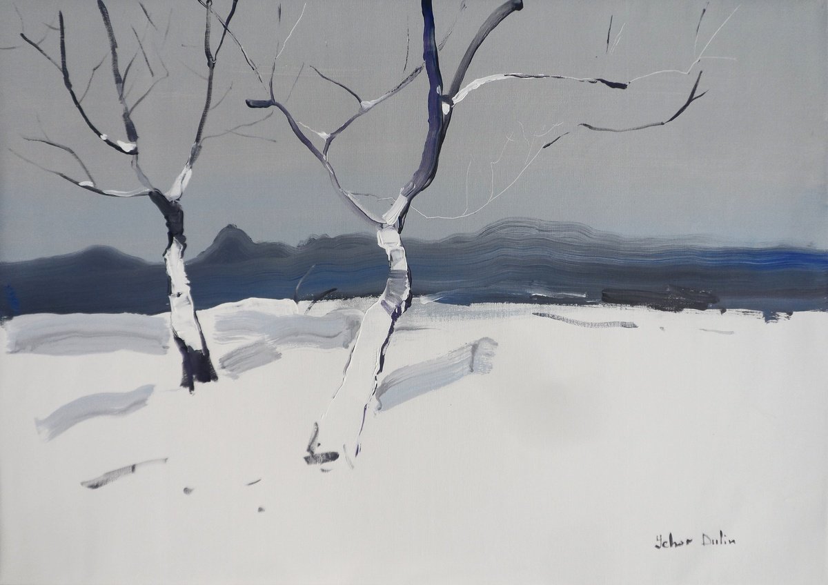 Impressionistic Landscape Acrylic Painting By Yehor Dulin, 31 X 24", "Past And Present", Original Artwork