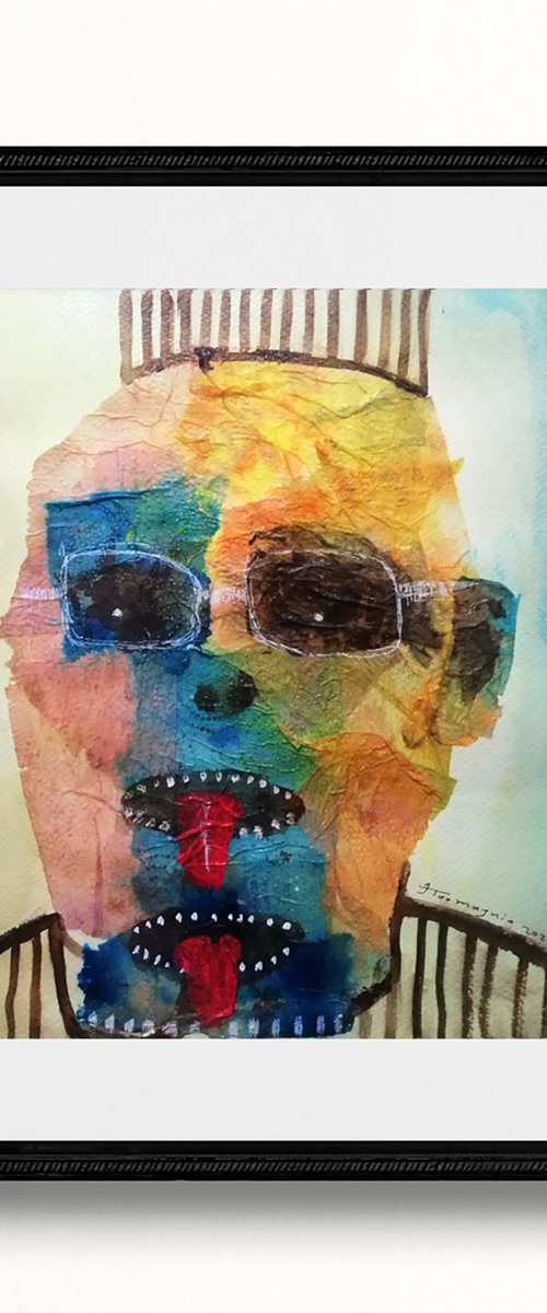 Sweet portraits from hell (The Supervising Engineer of Helll), Mixed media on paper, 30x37 cm by Jamaleddin Toomajnia