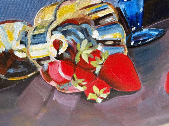 Still life when Red Wine and Strawberries