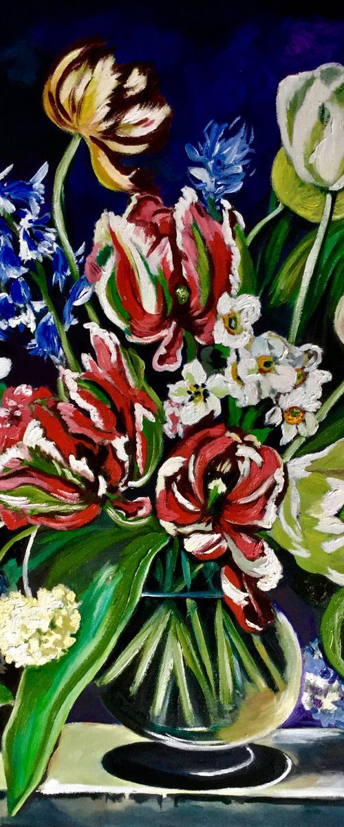 Bouquet of flowers. Tulips, daffodils, bells in a vase. by Olga Koval