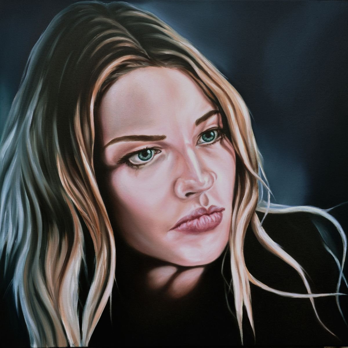 Photorealistic Portrait Oil Painting By Mullo Art, 24 X 24", The Devil You Know, Original Artwork