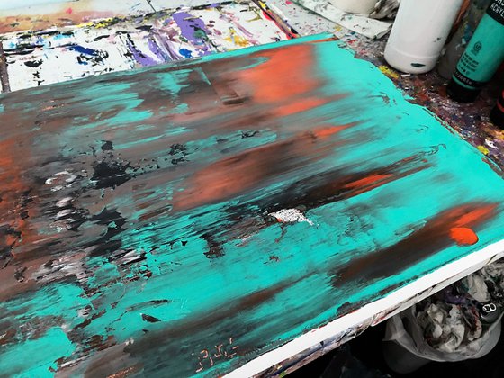 "Trip The Light Fantastic" - Original PMS Large Abstract Acrylic Painting On Canvas - 40" x 16"