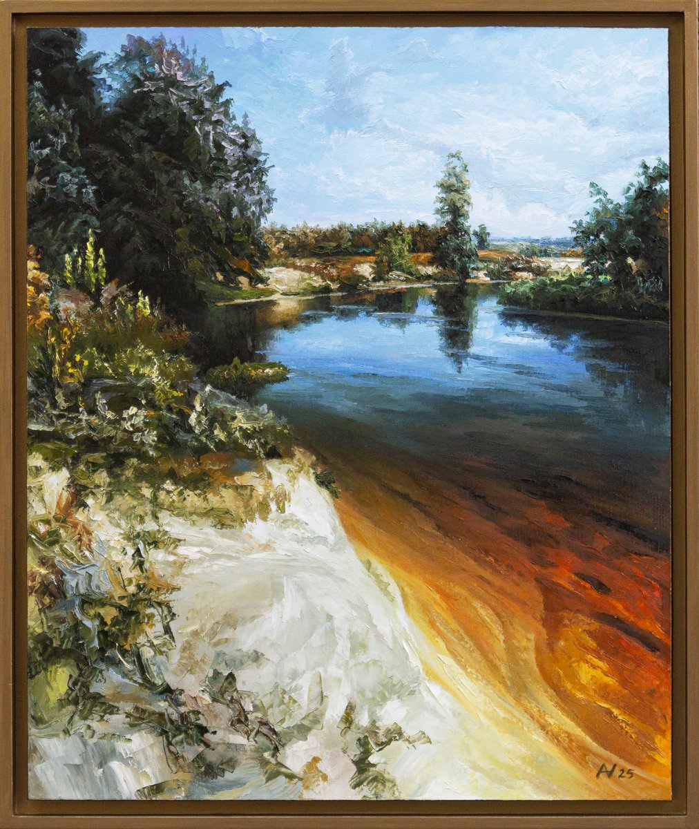 Impressionistic Landscape Oil Painting By Oleksii Vylusk, 21 X 25", By The River 3, Original Artwork